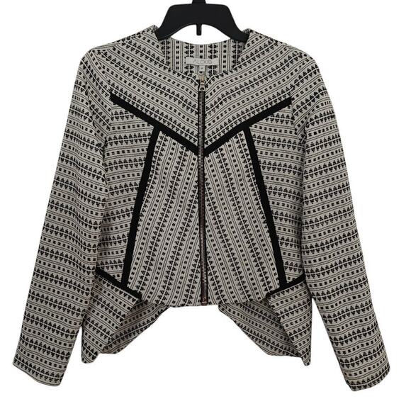 Alexis Zip Front Embroidered Blazer Jacket Size Medium Black White Stitched - Picture 1 of 6